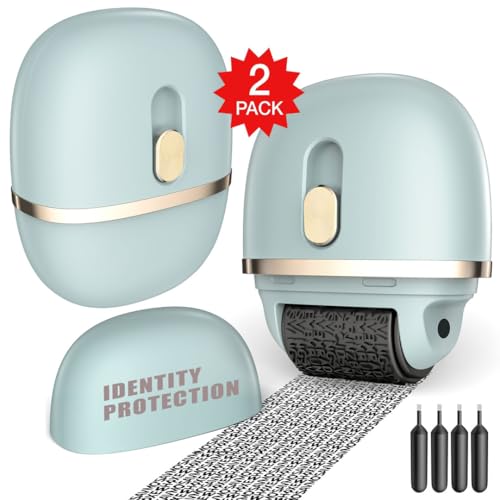 Lomil Identity Protection Roller Stamps - Wide Identity Theft Protection Stamp for ID Blockout with Refills - Privacy Confidential and Address Blocker (Blue, 2 Pack) - Image 1