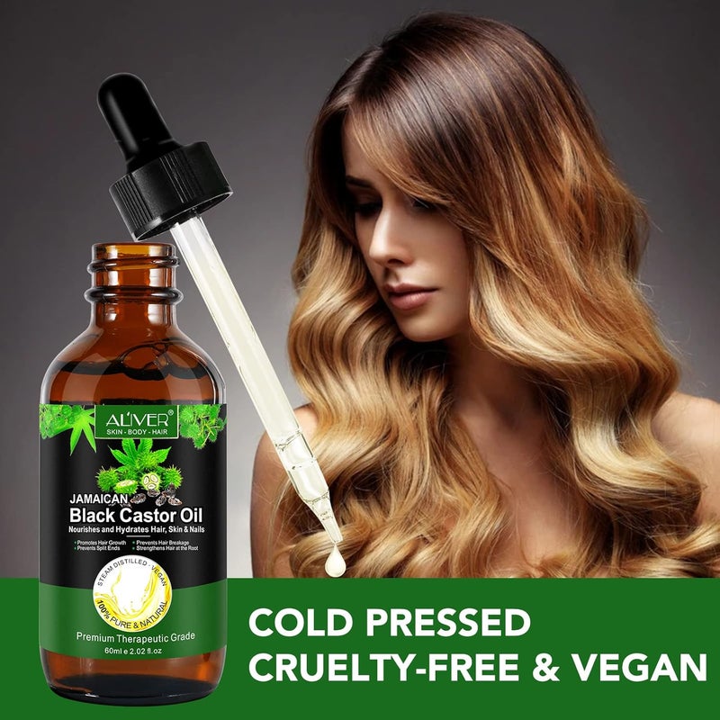 ALIVER Black Castor Oil (2.02 fl oz), Nourishes and Hydrates Hair, Skin & Nails, Prevents Hair Breakage, Organic Hair Growth Oil, Natural Hair Care Oil, Cruelty Free - Image 4