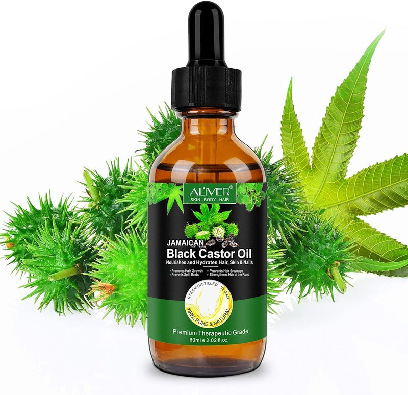 ALIVER Black Castor Oil (2.02 fl oz), Nourishes and Hydrates Hair, Skin & Nails, Prevents Hair Breakage, Organic Hair Growth Oil, Natural Hair Care Oil, Cruelty Free - Image 1