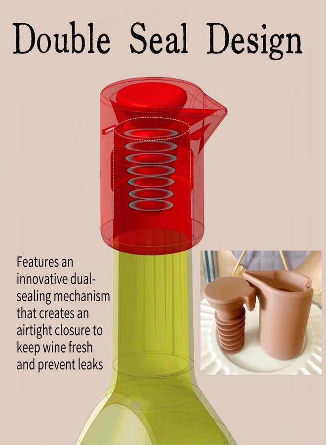 KINTEGOOD Silicone Wine Stoppers, Double Sealed Reusable Beverage Bottle Sealing Lids with Easy Pour Feature, Coffee Color, 1 Pack - Image 5