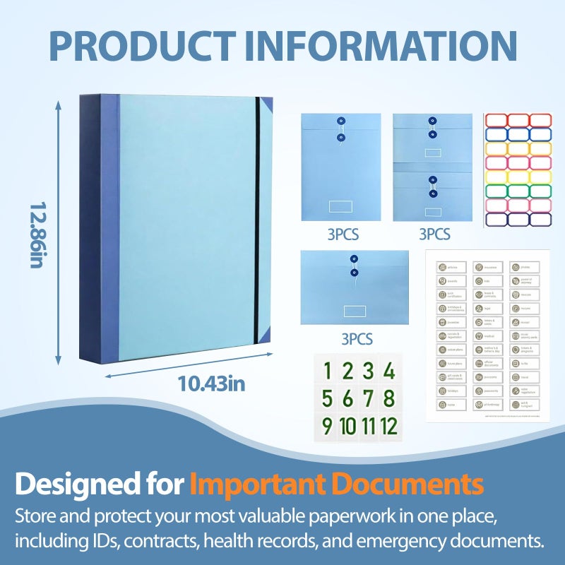 Ergery The Life Book Document Organizer - Binder for Important Documents, The Folio in Case I Die Binder, Family Emergency Planner, End of Lifeorganizer Paper File Folio Organizer with Labels(Blue) - Image 4