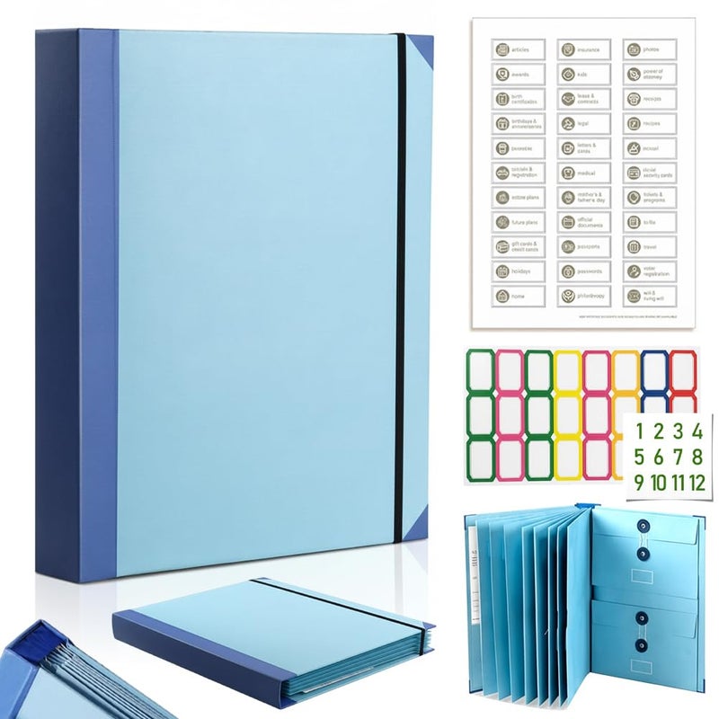 Ergery The Life Book Document Organizer - Binder for Important Documents, The Folio in Case I Die Binder, Family Emergency Planner, End of Lifeorganizer Paper File Folio Organizer with Labels(Blue) - Image 1