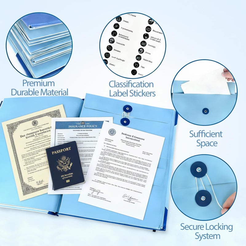 Ergery The Life Book Document Organizer - Binder for Important Documents, The Folio in Case I Die Binder, Family Emergency Planner, End of Lifeorganizer Paper File Folio Organizer with Labels(Blue) - Image 3
