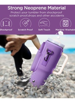 Reema Water Bottle Carrier Bag with Phone Pocket for Stanley 40oz Tumbler Neoprene Water Bottle Holder Pouch with Adjustable Strap Bollus with Carabiner for Stanley Cup Accessories  - Image 4