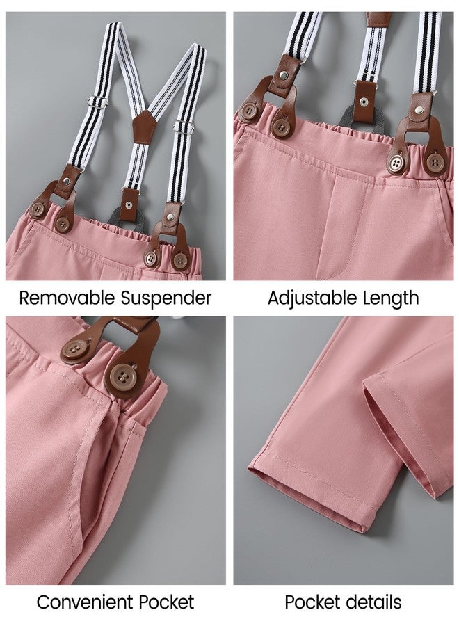nilikastta Boys Wedding Guest Outfit Boy Dress Shirt with Bowtie/Suspender Pants for Social Activities 7-8 Years Pink - Image 5