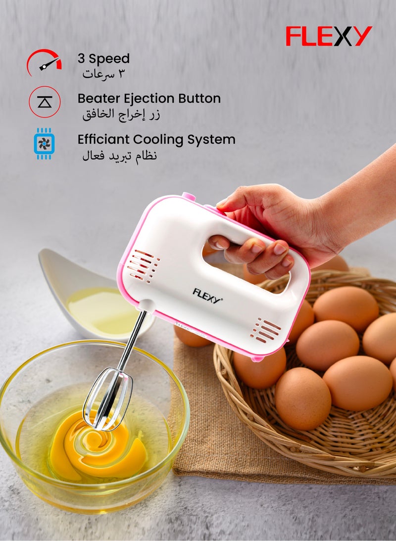 Flexy Electric 200W Hand Mixer With Pure Copper Motor Stainless Steel 2 Beaters 2 Dough Hooks And Durable Handles - Image 3