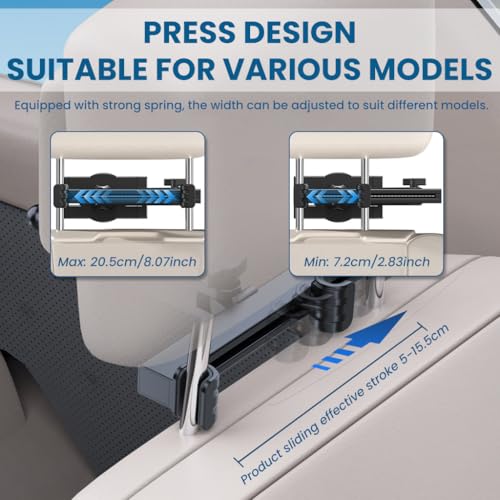 STHIRA®Tablet Holder for Car Headrest, Adjustable Extension Arm for iPad Car Mount for Back Seat, Road Trip Essentials for Kids, for 4.5-10.5" Like iPad Pro, Air, Mini, for Galaxy, Fire HD Tablet - Image 3