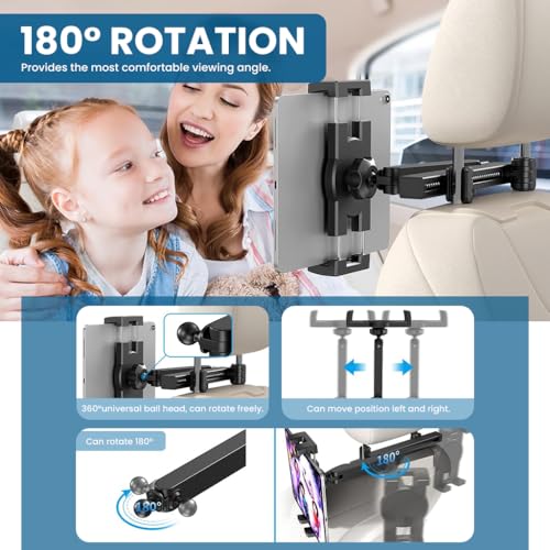STHIRA®Tablet Holder for Car Headrest, Adjustable Extension Arm for iPad Car Mount for Back Seat, Road Trip Essentials for Kids, for 4.5-10.5" Like iPad Pro, Air, Mini, for Galaxy, Fire HD Tablet - Image 4