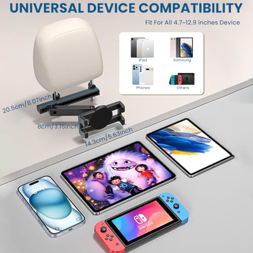 STHIRA®Tablet Holder for Car Headrest, Adjustable Extension Arm for iPad Car Mount for Back Seat, Road Trip Essentials for Kids, for 4.5-10.5" Like iPad Pro, Air, Mini, for Galaxy, Fire HD Tablet - Image 2