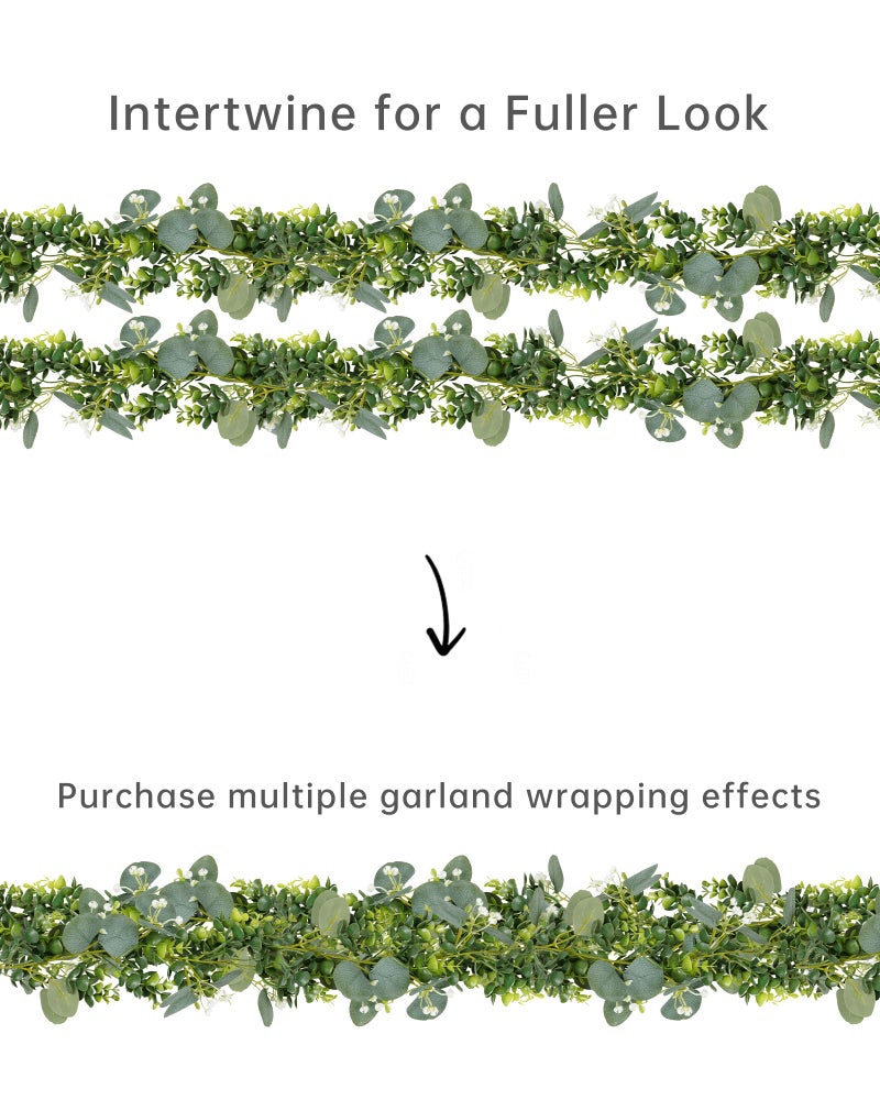 Vlorart 6ft Eucalyptus Garland with Boxwood and White Florals, Mixed Greenery Eucalyptus Garland for Wedding Arch, Backdrop, Table, Mantel and Home Decor - Image 3