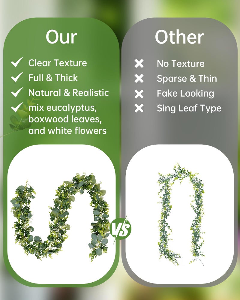 Vlorart 6ft Eucalyptus Garland with Boxwood and White Florals, Mixed Greenery Eucalyptus Garland for Wedding Arch, Backdrop, Table, Mantel and Home Decor - Image 4