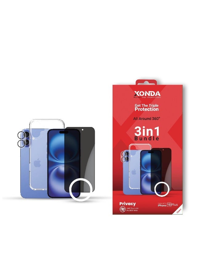 Xonda - 3 IN 1 iPhone 16 Plus Privacy Case Screen Protector Camera Lens - Image 1