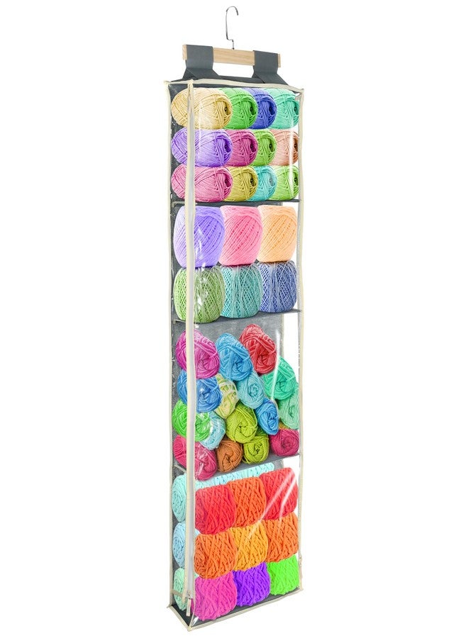 Hlimior Clear Hanging Yarn Storage with 4 Large Pockets, Clear Knitting Organizer Storage with Zippers for Crochet Lovers, Hanging Yarn Holder with Over-Door Hooks for Knitting Needles Crochet Hooks - Image 1