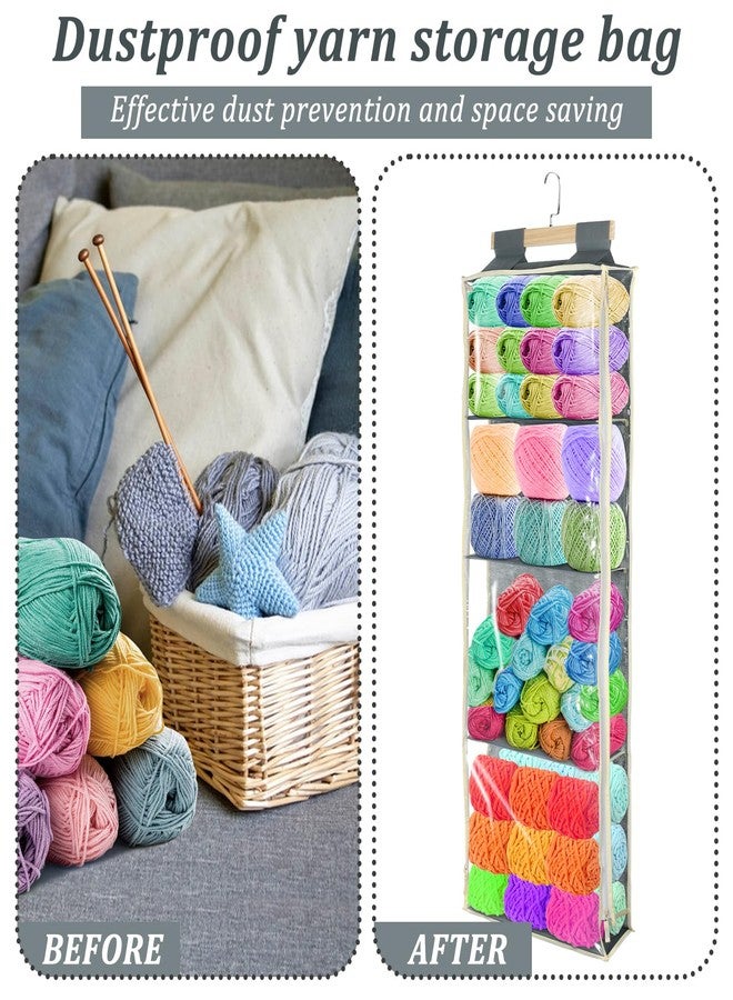 Hlimior Clear Hanging Yarn Storage with 4 Large Pockets, Clear Knitting Organizer Storage with Zippers for Crochet Lovers, Hanging Yarn Holder with Over-Door Hooks for Knitting Needles Crochet Hooks - Image 4