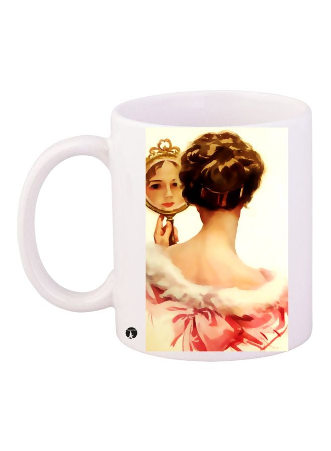 RYN Woman Printed Coffee Mug White/Pink/Brown 11ounce