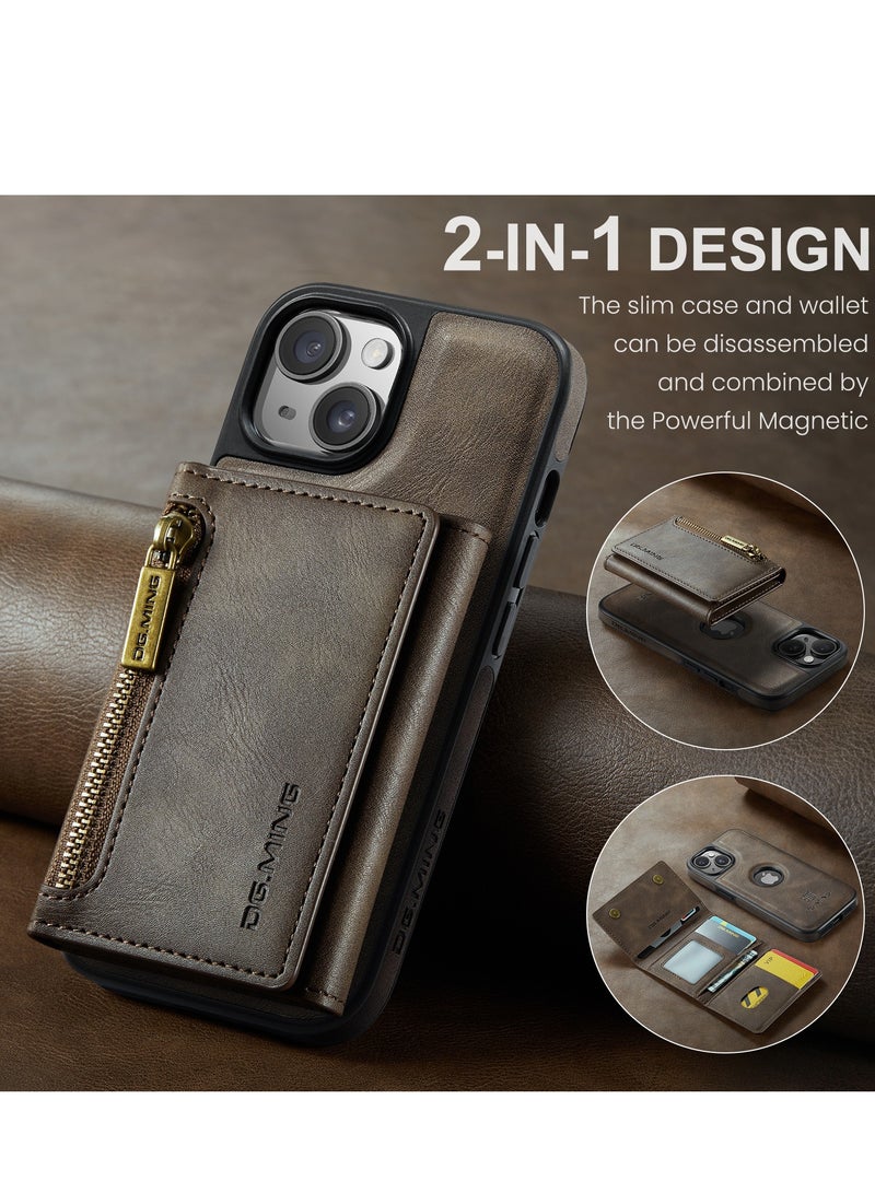 Dg Ming 2 in 1 Clutch Wallet for Iphone 15 Plus, Vintage Slim Leather Case Magnetic Detachable Tri-Fold Wallet, Leather Case with Card Holder Pocket Slim Case  - Image 4