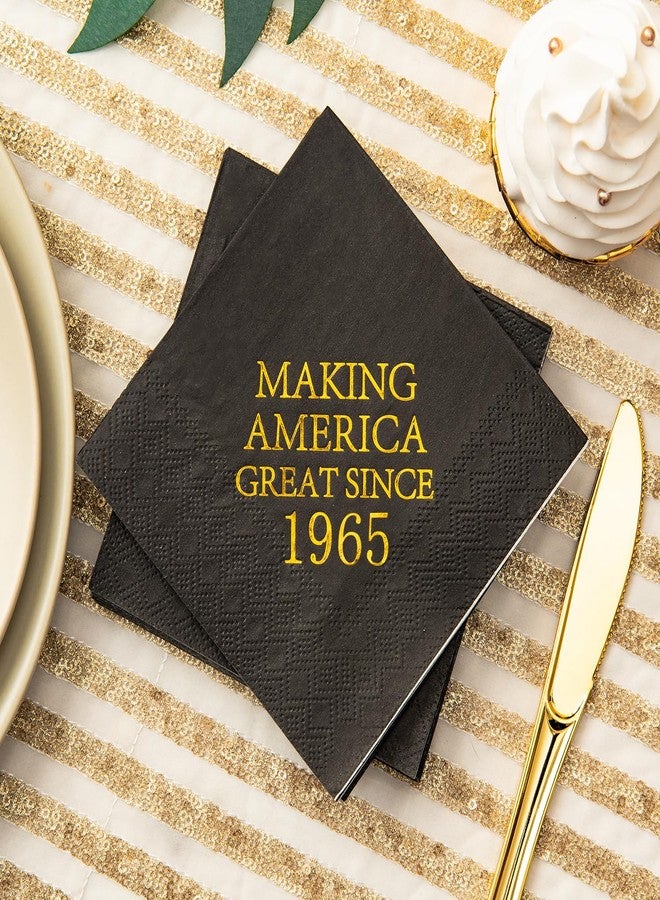 Crisky 60th Birthday Disposable Napkins Black and Gold Dessert Beverage Cocktail Cake Napkins 60th Birthday Decoration Party Supplies for Man Making Great Since 1965, 50 Pack 4.9"x4.9" Folded - Image 2