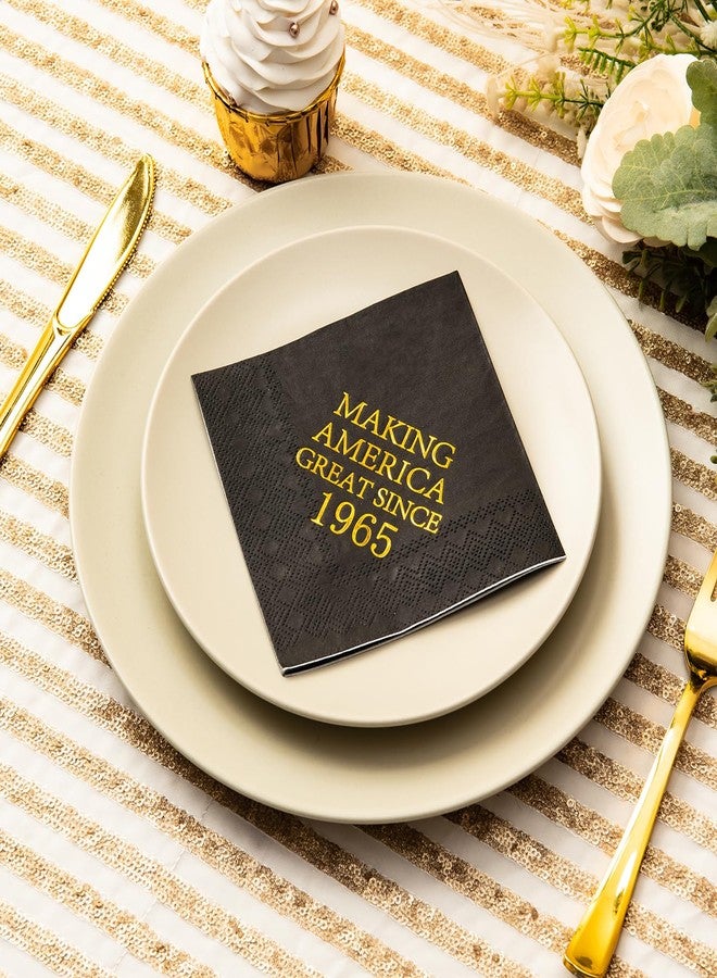 Crisky 60th Birthday Disposable Napkins Black and Gold Dessert Beverage Cocktail Cake Napkins 60th Birthday Decoration Party Supplies for Man Making Great Since 1965, 50 Pack 4.9"x4.9" Folded - Image 3