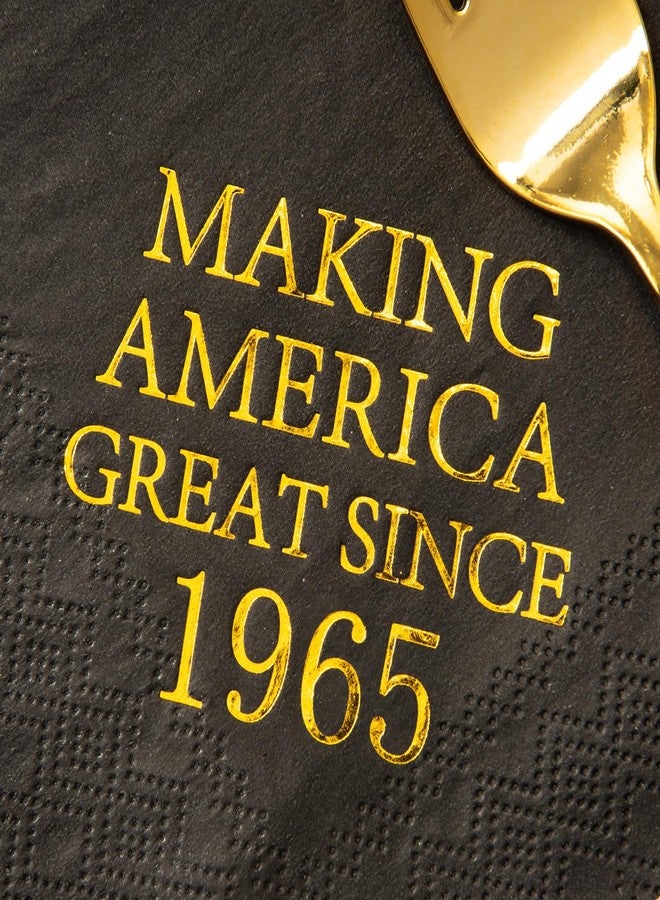 Crisky 60th Birthday Disposable Napkins Black and Gold Dessert Beverage Cocktail Cake Napkins 60th Birthday Decoration Party Supplies for Man Making Great Since 1965, 50 Pack 4.9"x4.9" Folded - Image 4