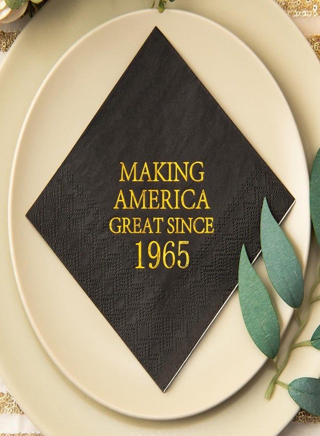 Crisky 60th Birthday Disposable Napkins Black and Gold Dessert Beverage Cocktail Cake Napkins 60th Birthday Decoration Party Supplies for Man Making Great Since 1965, 50 Pack 4.9"x4.9" Folded - Image 5