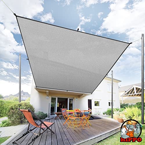 HIPPO Shade Sail with Polyester Band Affordable & Premium 150 GSM Sun Shade UV Block for Outdoor Car Parking (Grey, 9.5FTX5FT) - Image 1
