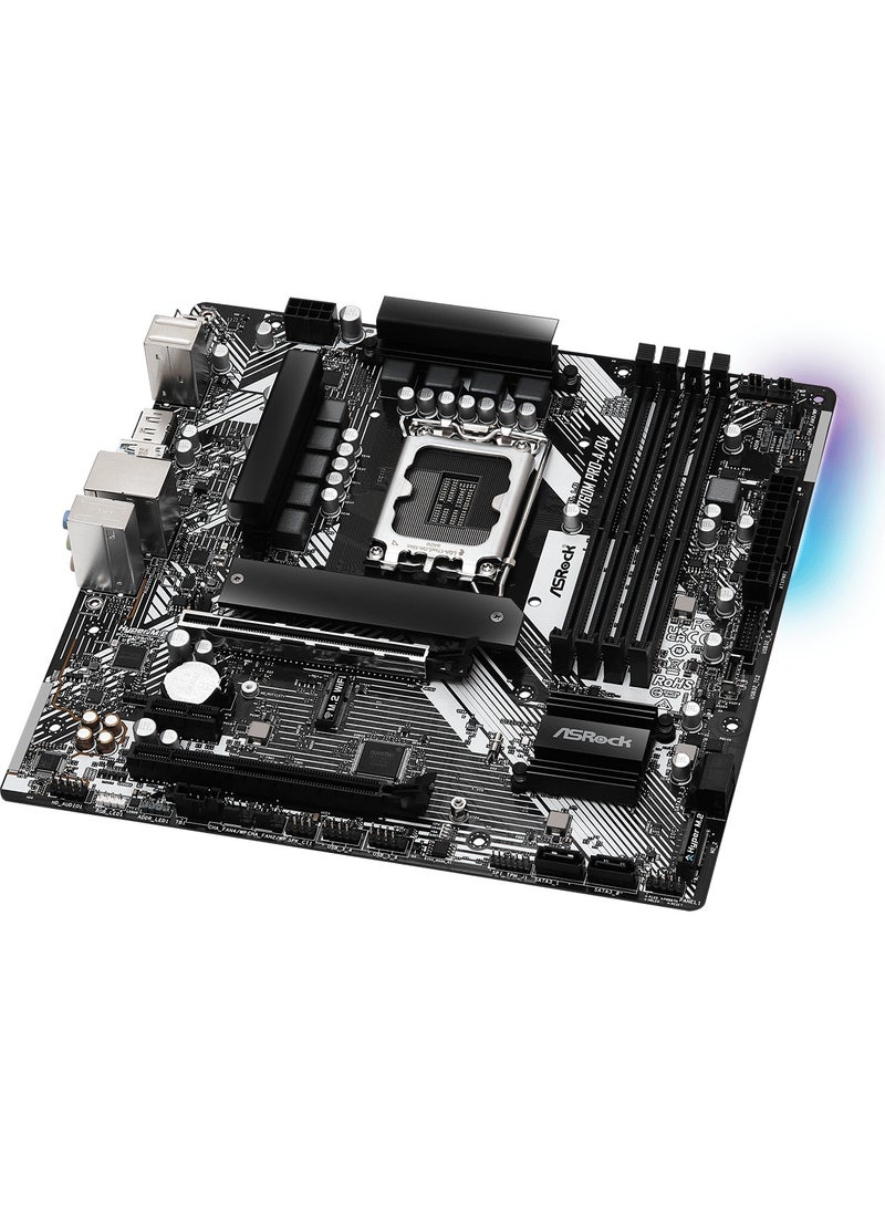 ASRock B760M Pro-A/D4  Micro ATX Motherboard for Intel Core Processors LGA1700, 4 x DDR4 DIMMs Supports Dual Channel, up to 5333+ (OC) ,Graphics Output Options: 1 HDMI, 1 DisplayPort - Image 4
