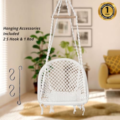 Patiofy D Shape Swing Chair/Swing for Adults & Kids/Swing for Balcony/Swing Chair for Adults for Home/Jhula for Adults/Jhoola/Swing for Indoor/Includes Hanging Kit -White - Image 2