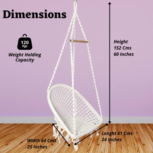 Patiofy D Shape Swing Chair/Swing for Adults & Kids/Swing for Balcony/Swing Chair for Adults for Home/Jhula for Adults/Jhoola/Swing for Indoor/Includes Hanging Kit -White - Image 3
