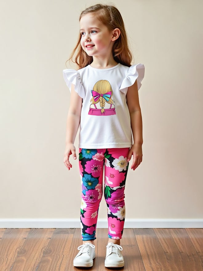 Take Two Kids Pink Floral Leggings and T-Shirt 2 Pcs Set - Image 4