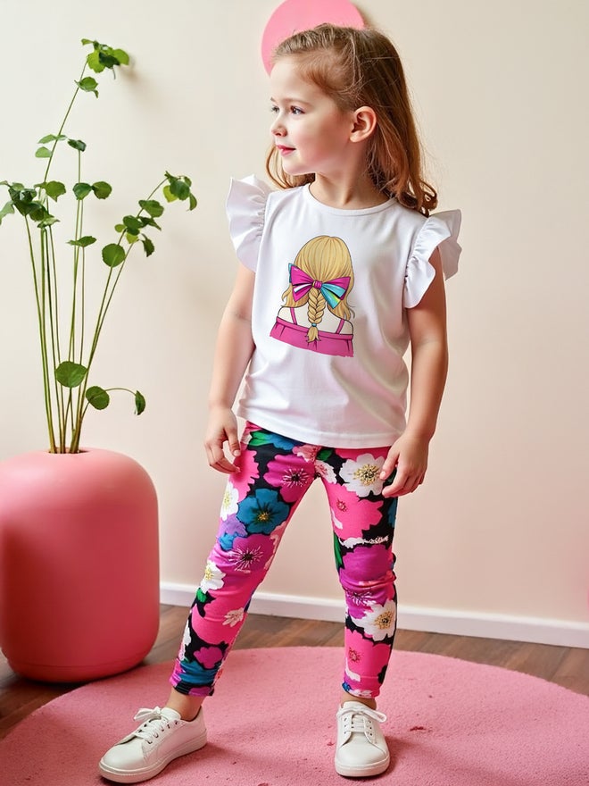 Take Two Kids Pink Floral Leggings and T-Shirt 2 Pcs Set - Image 5