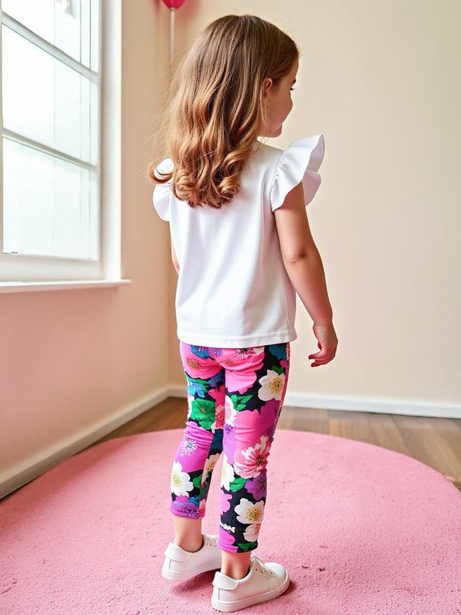 Take Two Kids Pink Floral Leggings and T-Shirt 2 Pcs Set - Image 2