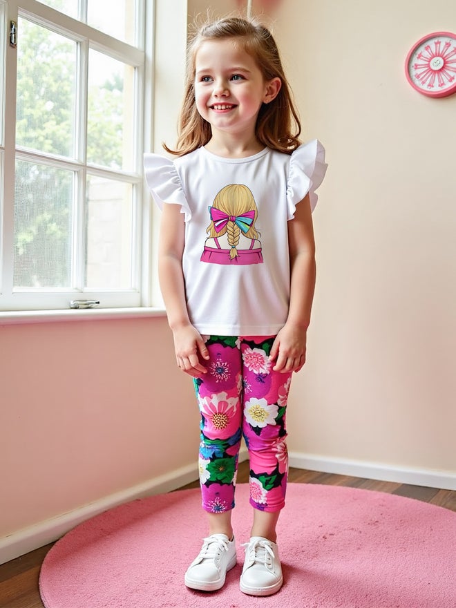 Take Two Kids Pink Floral Leggings and T-Shirt 2 Pcs Set - Image 1