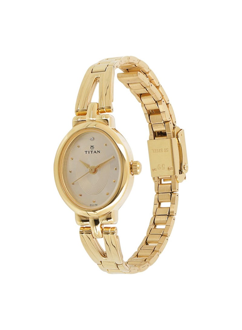 TITAN ساعة حزام ستانلس ستيل بقرص شامبانيا 2594YM01، ذهبية - Image 2
