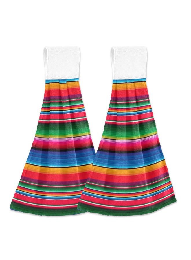 Boccsty Mexican Serape Hanging Kitchen Towels 2 Pieces Blanket Stripes Rainbow Dish Tie Towels Hand Towel Tea Bar Towels for Bathroom Farmhouse Housewarming Tabletop Home - Image 1