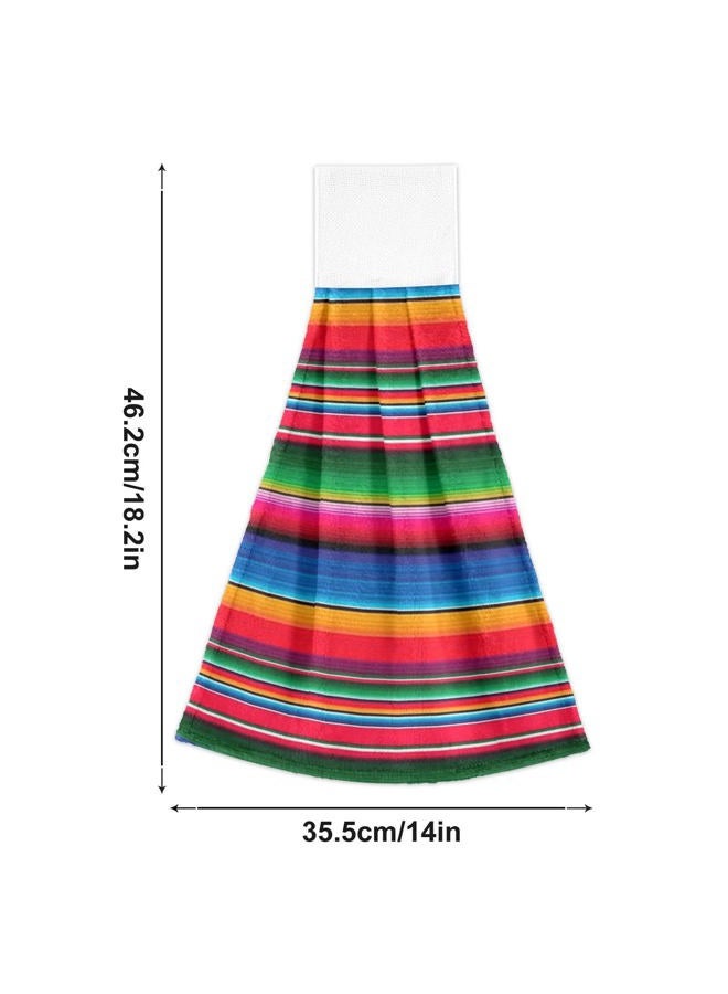 Boccsty Mexican Serape Hanging Kitchen Towels 2 Pieces Blanket Stripes Rainbow Dish Tie Towels Hand Towel Tea Bar Towels for Bathroom Farmhouse Housewarming Tabletop Home - Image 3