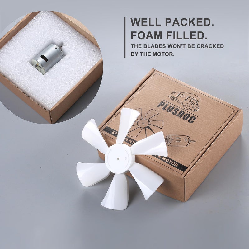 PlusRoc RV Vent Fan 12V Round Shaft Motor Replacement for Ventline BVD0218-00 and 6 inches RV Bathroom Exhaust Ventilation Roof Ceiling White Fan Blades Replacement for Ventline BVD0215-00, 130CFM - Image 2