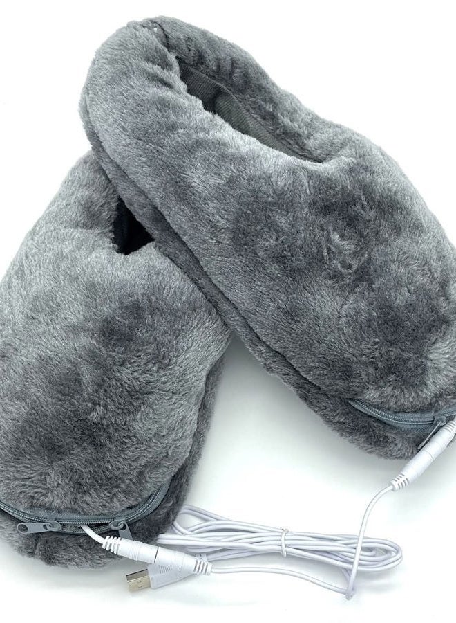 SEITG USB Heated Shoe Electric Heating Slippers Foot Heaters - Can Unpick and Wash (Gray) - Image 2