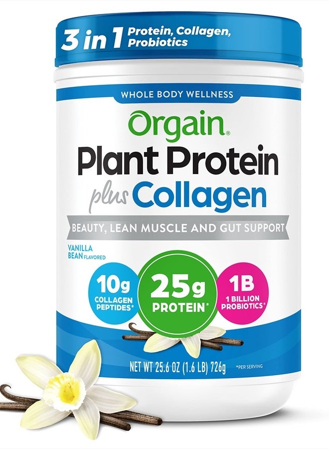 Orgain Protein Powder + Collagen, Vanilla Bean - 25g of Protein, 10g Collagen Peptides, Type I & III, 1B CFU Probiotics, Supports Hair, Skin, Nail, Joint & Gut Health, Gluten Free - 1.6lb - Image 1