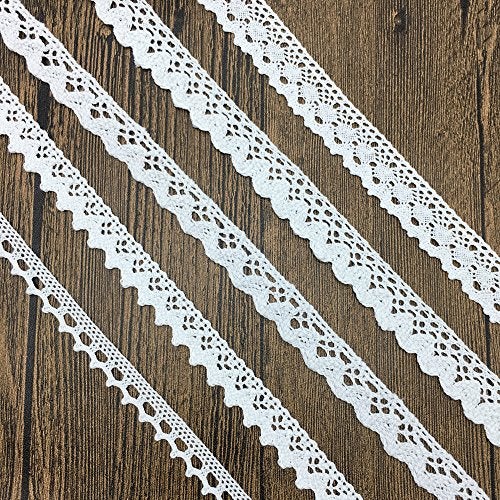 Zthread Cotton Ribbon Vintage Lace Trims Bridal Wedding Scalloped Edge Crochet Lace DIY Sewing Craft Supply 18 Yards Assorted (2 Yard Each) - Image 3