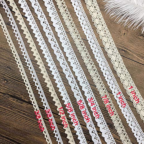 Zthread Cotton Ribbon Vintage Lace Trims Bridal Wedding Scalloped Edge Crochet Lace DIY Sewing Craft Supply 18 Yards Assorted (2 Yard Each) - Image 2