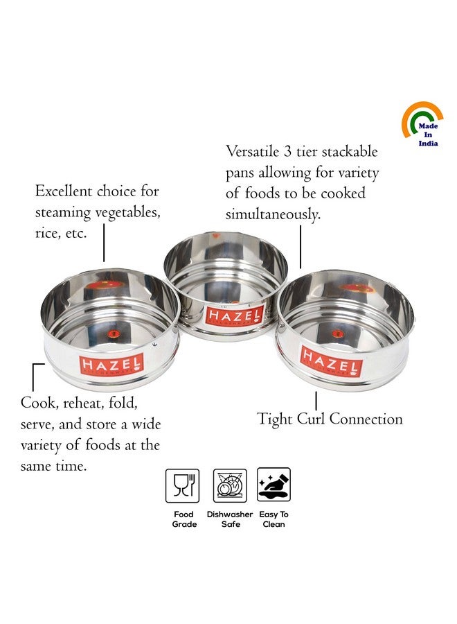 Hazel حاوية طهي هازيل ألفا | مجموعة أواني طهي بسعة 600 مل | مجموعة من 3 مع لمسة لامعة من الفولاذ المقاوم للصدأ | دبابيس طهي الأرز، فواصل طهي قابلة للتكديس، فضي - Image 3