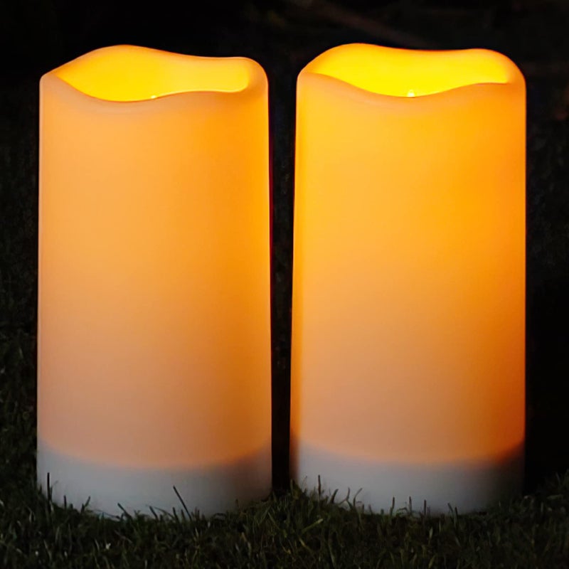 Homemory Solar Candles Outdoor Waterproof 3x6 Rechargeable Solar Powered Lights Flameless Flickering Dusk to Dawn Sensor Outdoor Pillar Candles for Halloween Lanterns Garden Patio Porch