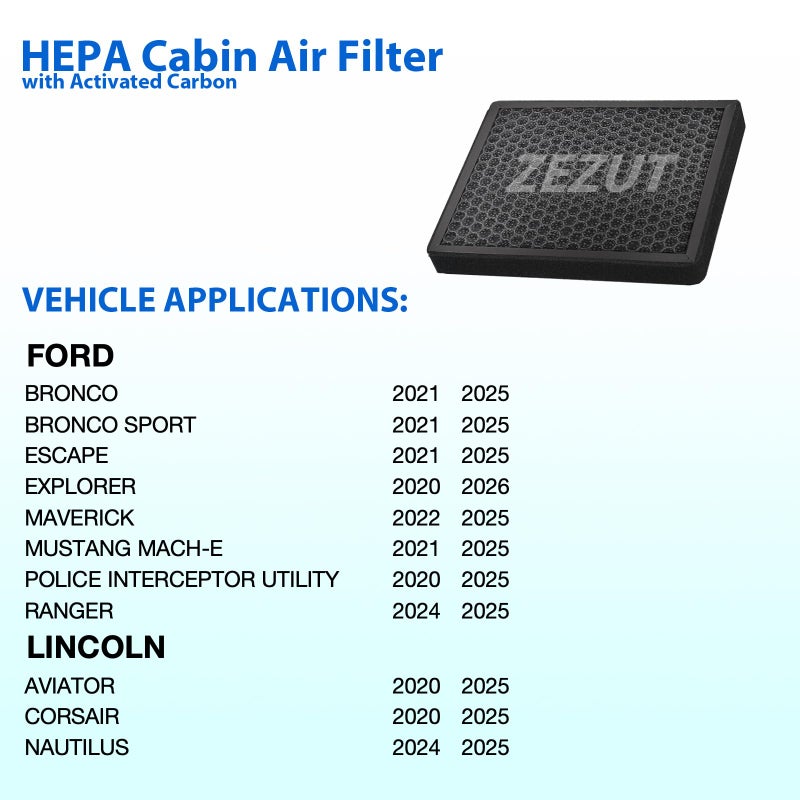 ZEZUT Cabin Air Filter CF12772 Fits Ford Bronco Sport (21-25), Escape (20-25), Explorer (20-26), Maverick & Lincoln Aviator (20-25), Corsair, Honeycomb Structure & Activated Carbon Beads â€“ Durable & Sturdy - Image 2