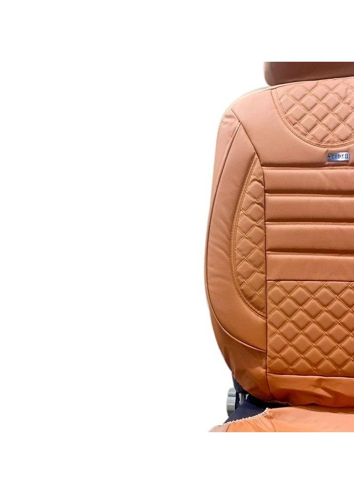 SPIDER - Universal Seat Cover Cushion For Front Back Seat and Head Rest 11 Pcs Set, HighQuality Rexine Premium Version, Brown With Stripes Design - Image 1