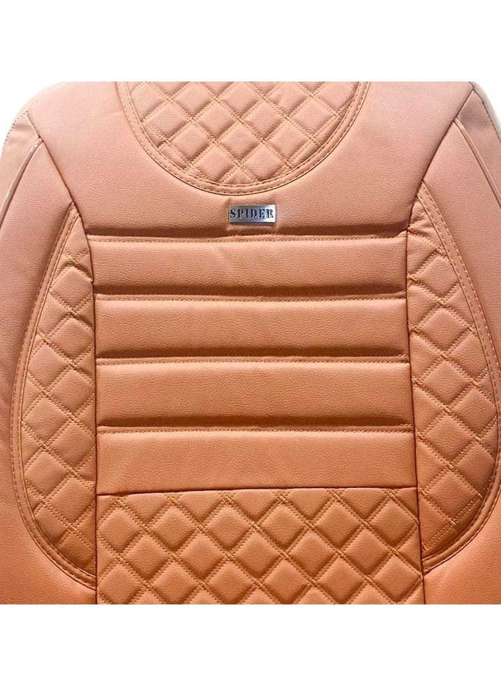 SPIDER - Universal Seat Cover Cushion For Front Back Seat and Head Rest 11 Pcs Set, HighQuality Rexine Premium Version, Brown With Stripes Design - Image 1