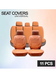 Universal Seat Cover Cushion For Front Back Seat and Head Rest 11 Pcs Set, HighQuality Rexine Premium Version, Brown With Stripes Design