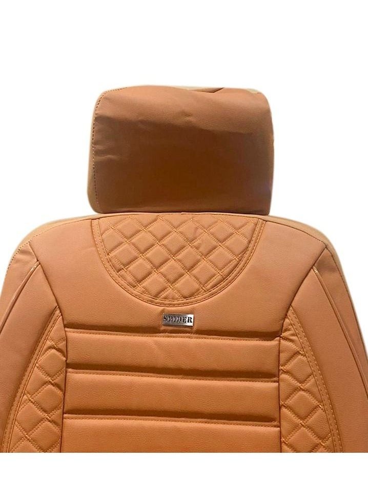 SPIDER - Universal Seat Cover Cushion For Front Back Seat and Head Rest 11 Pcs Set, HighQuality Rexine Premium Version, Brown With Stripes Design - Image 1