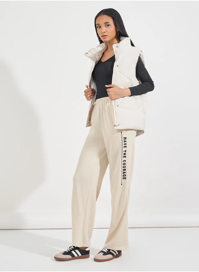 Styli Slogan Print High Rise Wide Leg Joggers