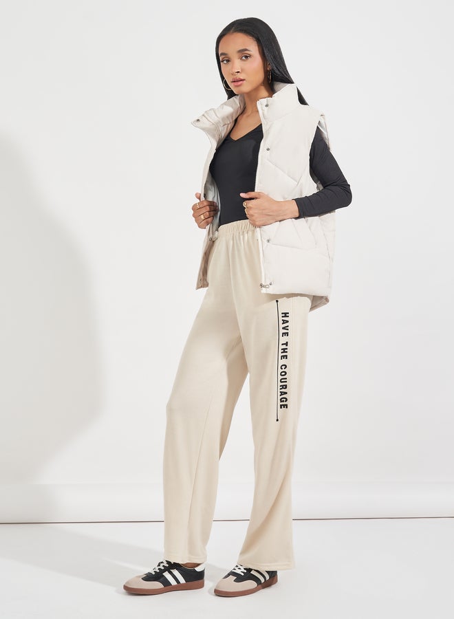 Styli Slogan Print High Rise Wide Leg Joggers  - Image 1
