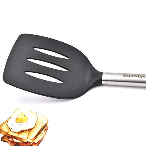 Bagonias Upgraded Silicone Slotted Turner Spatula for Non Stick Cookware, BPA Free Heat Resistant Kitchen Spatula with Beechwood Handle & Steel Core, Wide Head for Dosa, Omelette, Pancake (14 Inch) - Image 3